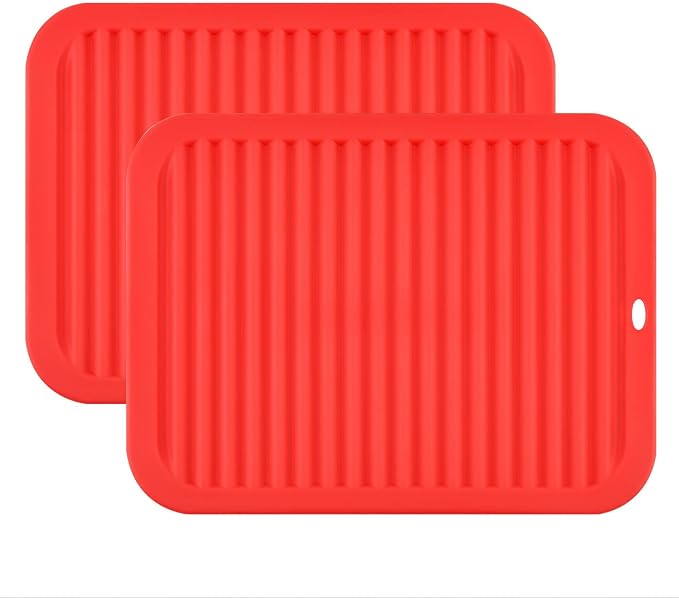 Silicone Trivets for Hot Dishes Pots and Pans, Silicone Hot Pads for Kitchen, Non-Slip Pot Holders Trivet Mat, Waterproof Heat Resistant Mat for Counter, Flexible Hot Pad Mat Red