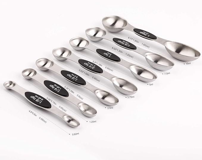 Magnetic Measuring Spoons Set Stainless Steel Stackable Measuring Spoons | Dual Sided Nesting Teaspoons Tablespoons Set of 8 for Measuring Dry and Liquid Ingredients