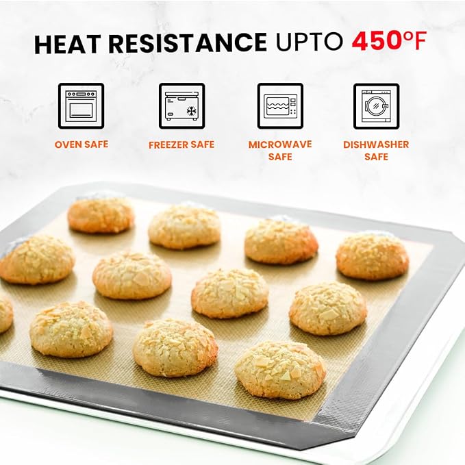 Silicone Baking Mat 2 Pack, Half Sheet 16.5 x 11.6, Non-Stick Liner for Oven | Reusable Baking Sheet Liner for Bread, Dough, Macaron, Cookie Cooking Liners For Kitchen Counter & Bakery Supplies