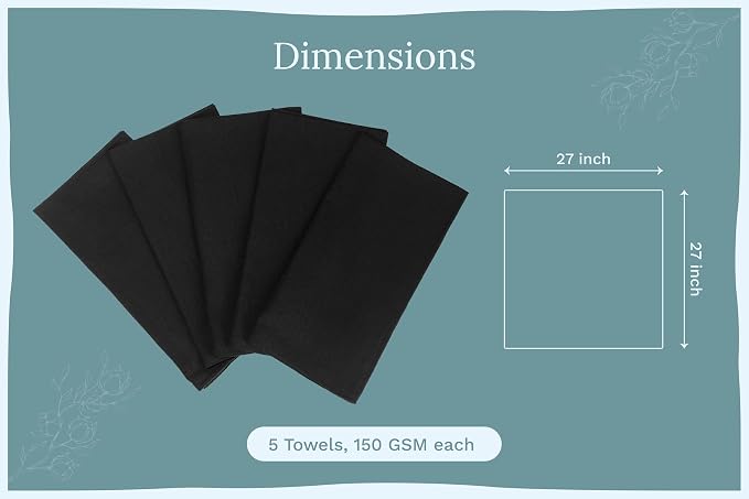 Black Flour Sack Tea Towels - 100% Cotton, 27"x27", 5 Pack, Highly Absorbent Dish Towels - Versatile Use for Baking - Customize with Embroidery, Printing or Sublimation