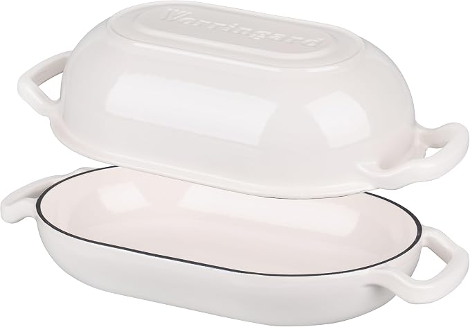 VORRINGARD Enameled Cast Iron Sourdough Bread Oven, Dutch Oven, Loaf Cast Iron Bread Pan for Homemade Bread Baking, Meatloaf Pan with Lid, 5QT, White