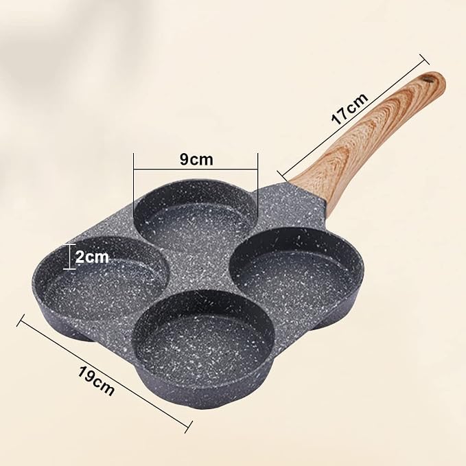 Fried Egg Pan, 4 Cups Egg Frying Pan Nonstick - Black | Egg Poacher Pan Mini Pancake Pan Burger Maker for Breakfast, Aluminum Alloy
