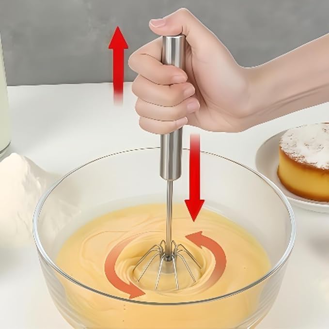 Stainless Steel Egg Whisk, Digead Hand Push Rotary Whisk Blender, whisks for cooking, Hand Push Mixer Stirrer for Blending, Whisking, Beating & Stirring (10+12in)