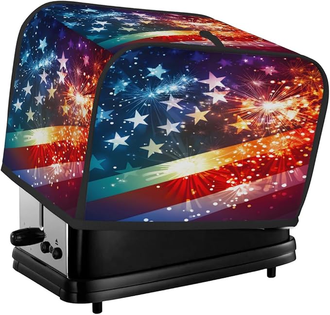 4 Slice Toaster Cover Fireworks Flag Toaster Covers Four Slice Wide Slot Waterproof and Dustproof Covers for Wide Slot Toasters and Small Appliances Kitchen Decor Gifts