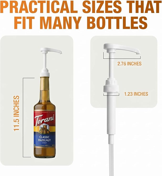 Syrup Pump, Compatible with 750ml Torani, Davinci & Skinny, 2-Pack, White | Leak-free, 1/4oz precision pump with locking nozzle. Great for coffee bar accessories, dirty soda stations & dessert sauces