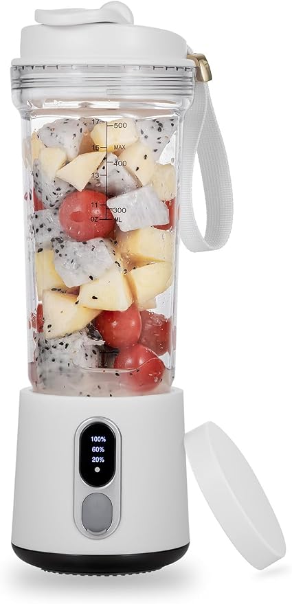 Portable Blender 17 oz (500ml) for Shakes & Smoothies, USB-C Rechargeable 4000mAh, 6 Stainless Steel Blades, Cordless Personal Travel Blender for Gym, Kitchen, Outdoor
