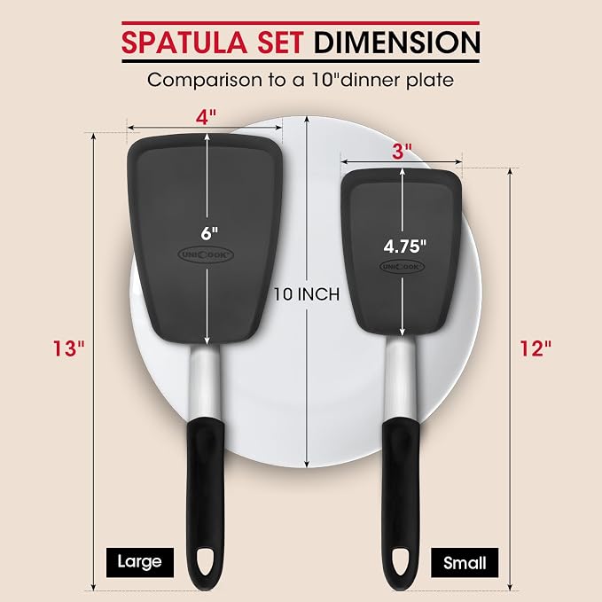 Unicook 2 Pieces Flexible Silicone Spatula Set for Kitchen Use, Food Grade | Flexible and Heat Resistant Head, Sturdy Construction, Non-Stick Safe, Non-slip Grip, Easy Care, Versatile Cooking Tasks