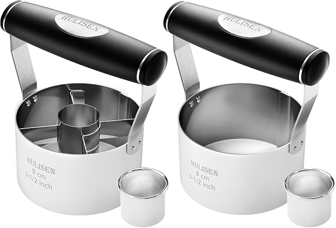 HULISEN 3.5 in Donut Cutter & Biscuit Cutter Set with hole, Stainless Steel | Set of 2, Ergonomic Rubber Handle, Dishwasher Safe, Baking Beginner Friendly, Gift-Ready Packaging