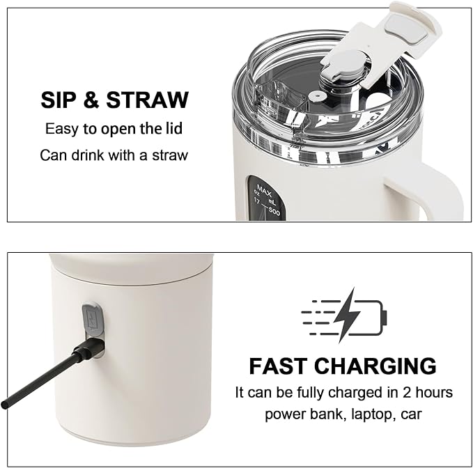 Portable Blender for Smoothie, 18oz personal, Cordless Rechargeable | Frozen blending, Jam-free, BPA-free, Auto-Reverse, Fast Charging, Not Dishwasher Safe, Car Cup Holder Friendly