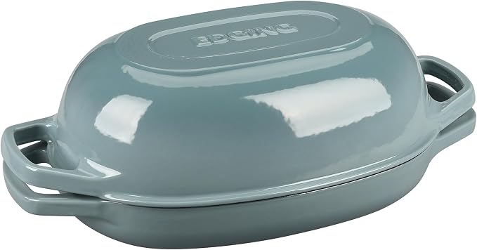 EDGING CASTING Enameled Cast Iron Oval Dutch Oven Pot with Lid, Dutch Oven for Sourdough Bread Baking, Bread Oven, Bread Dutch Oven, Oval Bread Pan, 7qt, Seasalt
