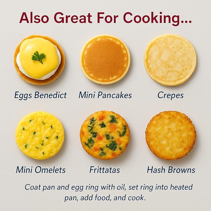 HIC Kitchen Non-Stick Fried and Poached Egg and Pancake Cooking Rings, Round Shaped, PFOA and BPA Free, Set of 4