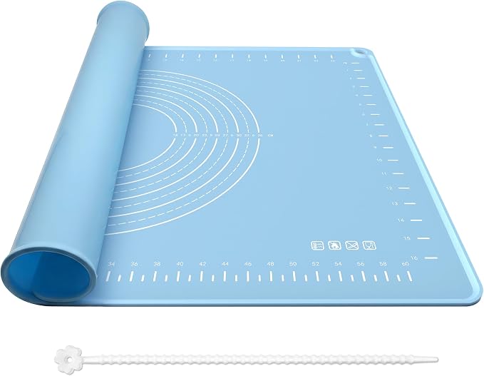 24x16 Silicone Rolling Mat Non-Stick Food Grade Baking Mat w/Measurements | Non-slip edges, heatproof silicone, nonstick, measuring guides, oven/dishwasher safe, tearproof, easy clean.
