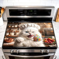 Funny Cat Stove Top Cover for Electric Stove, 28x20 In Glass Mat | Heat-resistant non-slip mat holds hot cookware; cooktop protector, dish drying; cute kitten cupcake cat lover kitchen decor