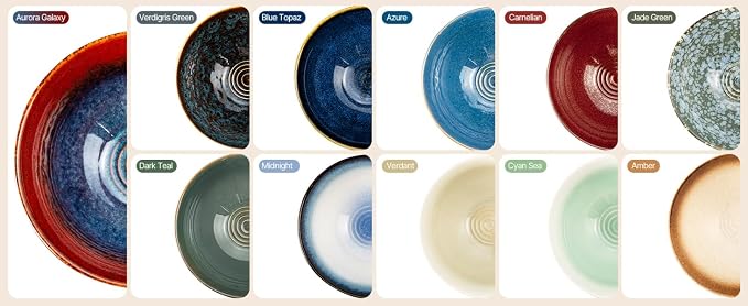 8 Inch Ceramic Ramen Bowl Set of 2, 40oz Japanese Bowls with Spoons & Chopsticks,Durable,Microwave & Dishwasher Safe,Perfect for Ramen,Pho,Salad,Soup,Noodles，Mixing bowls (Aurora Galaxy)