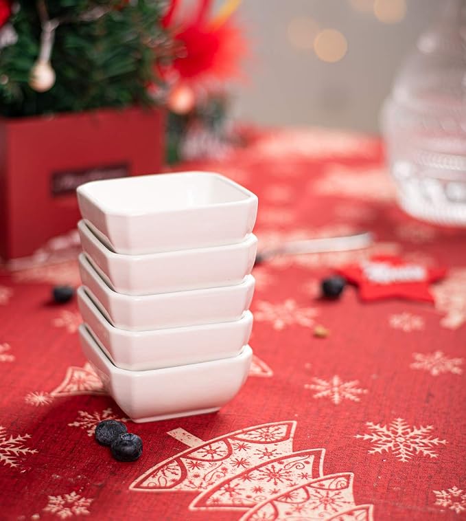 DELLING 6 Oz Porcelain Ramekins Set of 6, Square Souffle Dishes Oven Safe - White Ceramic Creme Brulee Ramekins for Baking, Dishwasher Microwave Freezer Safe Dessert Cups for Pudding Custard