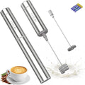 Milk Frother Handheld, Battery Operated Travel Coffee Frother Milk Foamer Drink Mixer with 2 Stainless Steel Whisks for Hot Chocolate, Batteries Included, Silver
