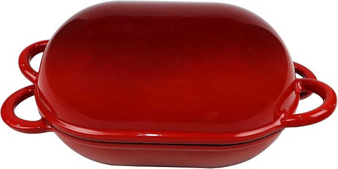 Crucible Cookware Enameled Cast Iron Bread Pan Dutch oven with Lid and Loop Handles - Red – Oven Safe Form for Baking and Cooking, Artisan Bread Kit - Loaf Pan