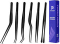 Kitchen Tweezer Tongs Set for Chef Food Plating,6 Pcs,6.3", Black | Stainless Steel, Offset Small Thin Skinny Bar Cooking Culinary Garnish Bartender Tweezer Tongs Set, For bartending garnishing