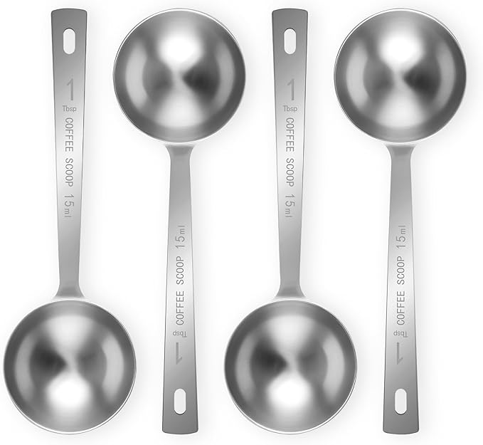 4Pcs 1 Tbsp 15ml Stainless Steel Long Handle Coffee Measuring Scoop | Stainless Steel, Precise 1 Tbsp Measure, Long Handle, For Ground Coffee Tea Spice Powder, Dishwasher Safe, Multi-Use Scoop