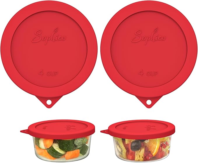 SOPHICO 4 Cup Silicone Lids Replacement for Pyrex & Anchor Hocking 7201-PC | Food Grade Silicone, Leakproof、Airtight Lids, Dishwasher Microwave Safe