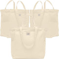 Nook Theory 3-Pack Reusable Grocery Bags - Heavy Duty, Large 12 Oz Cotton Canvas Reusable Shopping Bags With Pockets, 100% Cotton Cloth Grocery Totes, Foldable Multi Compartment (Cream)