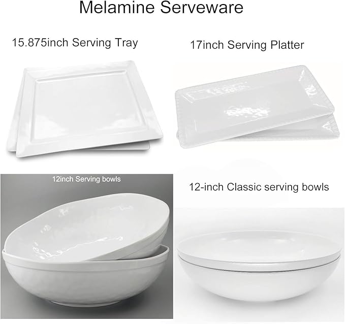 KX-WARE Melamine Serving Bowls -2pcs 12inch Larger Salad Bowls/Mixing Bowls,White Color| Break-resistant 100% Melamine Bowls | Dishwasher Safe,BPA Free