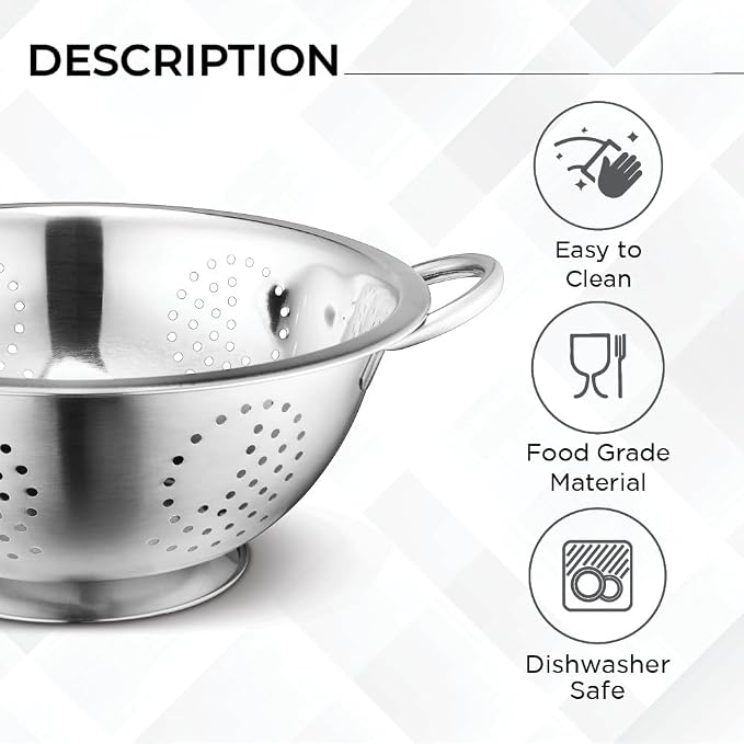 Set of 3 Stainless Steel Colanders, Comes in 1.5 Quart 3qt Quart and 5 Quart for all your Cooking | Baking | Prepping Needs