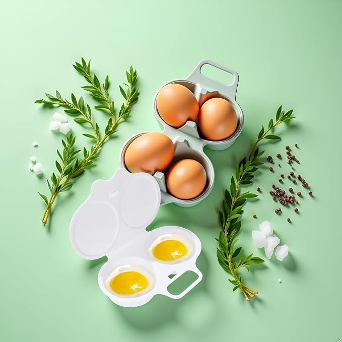 2-Cavity Nonstick Microwave Egg Poacher with Lid -White Plastic Egg Cooker for Perfect Poached Eggs