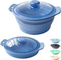 42oz Silicone Microwave Steamer For Cooking, Collapsible Food Steamer For Vegetable, Seafood, Soup, Leftovers, Rice Cooker, BPA Free Steam Pot with Handle & Lid, Dishwasher Safe (Dark Blue), 1 Pack