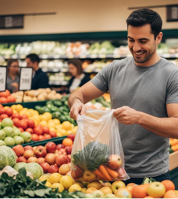 Plastic Roll Bags 10"x15", HDPE Produce Roll, 1 Roll 620 Bags | Transparent Poly Grocery Store Farm Stand Use, Food Storage