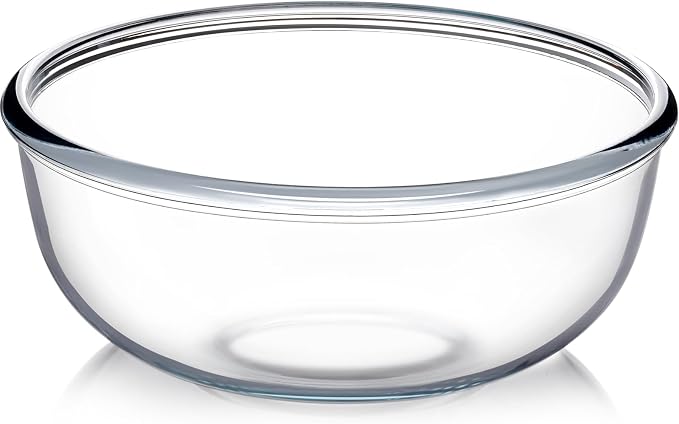 NUTRIUPS 6 QT Large Glass Mixing Bowl, Clear Big Salad Bowl for Kitchen | 6 QT Large Capacity,Borosilicate Glass Big Bowl for Sourdough Oven & Microwave Safe,Easy to Clean ﻿