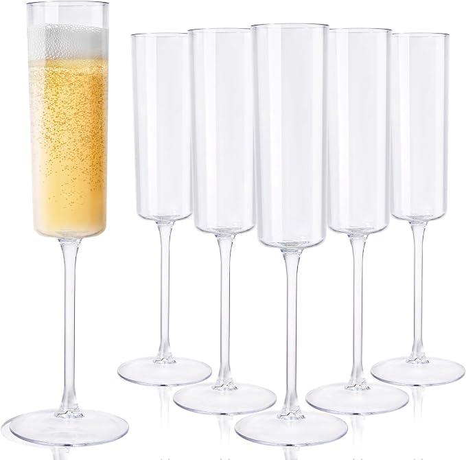 Ciaell 24 Pack Plastic Champagne Flutes for Weddings Birthdays | 6 oz Clear Square Toasting Cups, Heavy Duty Plastic, Champagne Mimosas Wine Cocktails for Anniversaries Parties Bars