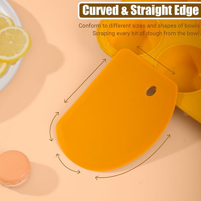 Silicone Dough Scraper with Metal Core Flexible Bowl Scraper Bread Baking | With Stainless Steel Sheet, Curved Edge Food Grade Silicone Bench Scraper for Sourdough Bread, Set of 2, Gray & Orange, SAPID