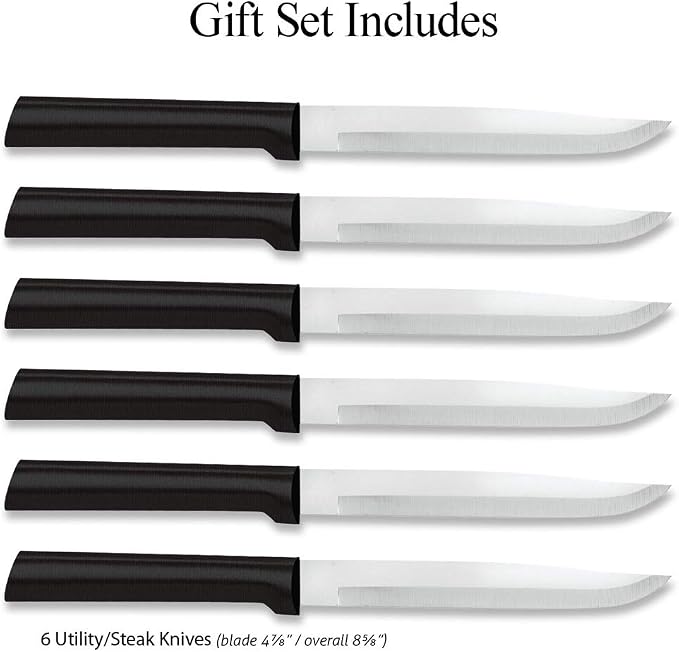 RADA Cutlery Six Utility/Steak Knives Gift Set (G206), Black | 6-Piece Knife Set , Stainless Steel Blade, Resin Handle