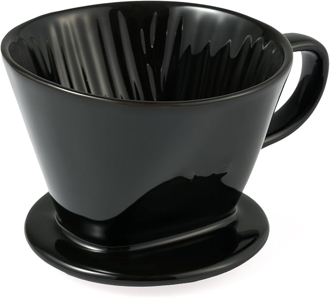 Pour Over Coffee Dripper, Ceramic Pour Over Coffee Maker, Black | 3 Holes Flat Bottom, Easy Manual Brew Maker, Porcelain Slow Filter Cone for Travel, Camping, Office, Home