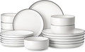 MALACASA 18 Pcs Porcelain Plates and Bowls Sets,Dinnerware Set for 6,White | Modern Ceramic Dishware Set,Kitchen Dining Ware,Microwave and Dishwasher Safe,Simple White with Black Trim Design,Series LUNA