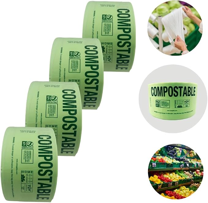 OrangeBio Compostable Produce Bags, 15 x 18 Inches, 2000 Count (500 Bags/Roll, 4 Rolls/Box), Holds Up to 20 lbs, BPI Certified ASTM D6400 & TÜV OK Compost Home Certified
