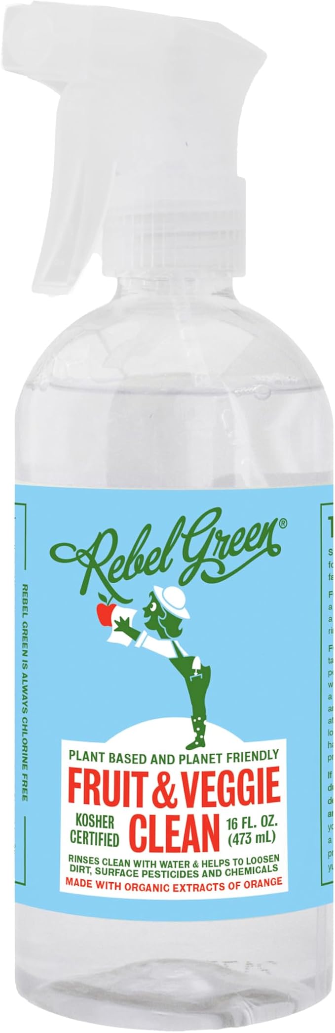 Rebel Green Fruit & Veggie Clean, Plant-Derived Produce Cleaner | Natural Fruit and Vegetable Wash with No Aftertaste, Dirt & Grime Removal, Made with Organic Extracts of Citrus, 16 fl oz