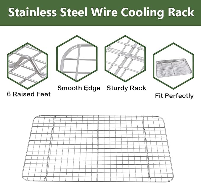 Baking Sheet with Cooling Wire Rack Set, Stainless Steel 2 Pans + 2 Racks | 16x12x1 Inches Baking Sheet Pan with Nonstick, Warp Resistant, Heavy Duty Design for Baking, Roasting, and Cooking
