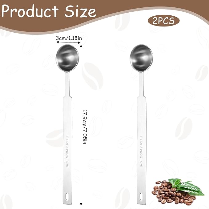 2 Pcs Teaspoons Measuring Spoon, 5 Gram Scoop, Stainless Steel Measuring Spoons, 1 Teaspoon (5 mL | 5 cc | 1/6 oz | 1/3 Tablespoon), Dishwasher Safe, Metal Measuring Spoons for Cooking & Baking