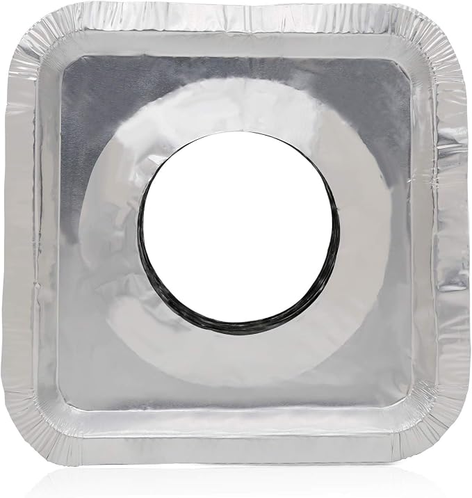 100 Pack Aluminum Foil Square Stove Burner Covers Disposable Heavy Thick Quality Bib Liners Drip Pans Gas Range Top Protectors 8.5”