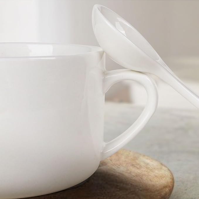Soup Bowls with Handles & Spoons, 30oz Ceramic Ramen Bowl with Lid, Large Soup Mugs/Cups for Instant Noodle, Big Cereal Bowls for Oatmeal, Soup Containers with Lids, Set of 2, White