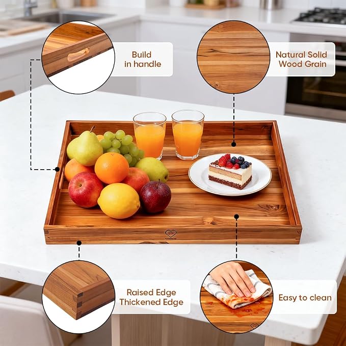 29.5x21.6 Teak Wood Stove Top Covers for Gas & Electric Stove with Handles | Noodle Board Stove Cover Tray for Counter Space, Cutting Board with Juice Groove