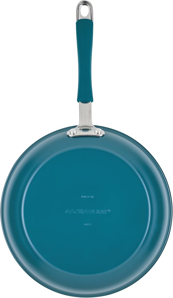 Rachael Ray Cucina Ceramic Nonstick Frying Pans/Skillet Set, Dishwasher Safe, 8.5 inch and 10 inch Open Fry Pans - Marine Blue