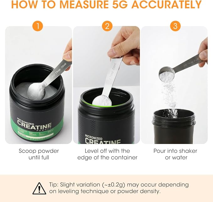 Aieve 5g Creatine Scoop,2 Pack Stainless Steel Measuring Scoops for Creatine Monohydrate Powder, Accurate 5 Gram Portion for Consistent Daily Intake