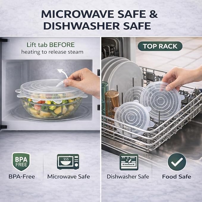 Premium 8-Piece Silicone Stretch Lid Set with Extra Large 11” Cover – Reusable BPA-Free Eco-Friendly Bowl Covers – Universal Airtight Leak-Proof Seal for Pots, Bowls & Fruit