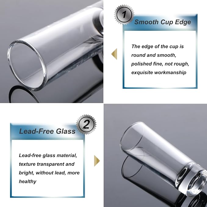 Clear Heavy Base Shot Glasses 12 Pack, 2 oz Tall Glass Set for Whiskey, Tequila, Vodka