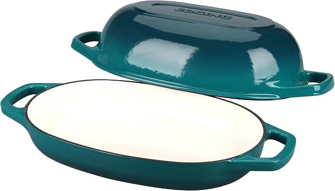 EDGING CASTING Enameled Cast Iron Oval Dutch Oven Pot with Lid, Dutch Oven for Sourdough Bread Baking, Bread Oven, Bread Dutch Oven, Oval Bread Pan, 5qt, Darkcyan