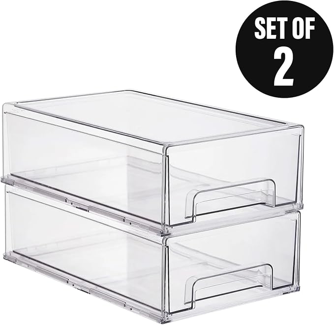 Clear Plastic Storage Drawer Organizer Bins, Perfect for Kitchen Organization or Pantry Organization and Storage, Fridge Drawer Organizer Bins, Pantry Storage and Organization Bins