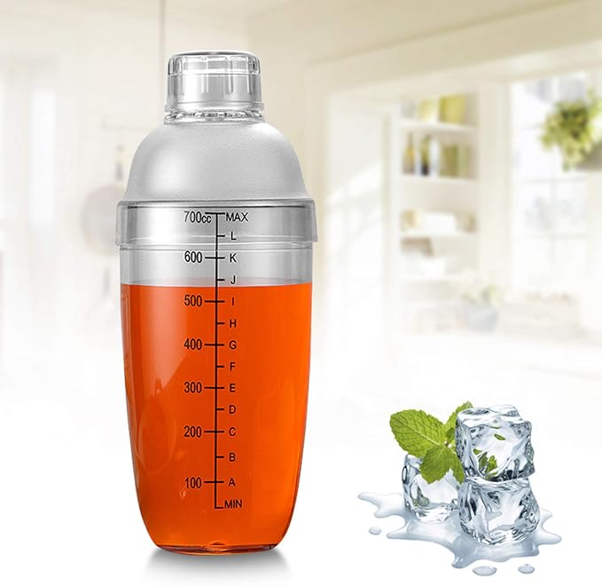 2 Pcs Plastic Cocktail Shaker,Drink Mixer Hand Shaker Cup with Scales,Bar Tool Transparent (24 oz / 700cc)